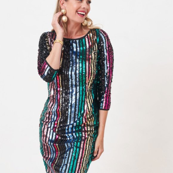 Sequin Stripe Dress - Picture 1 of 7